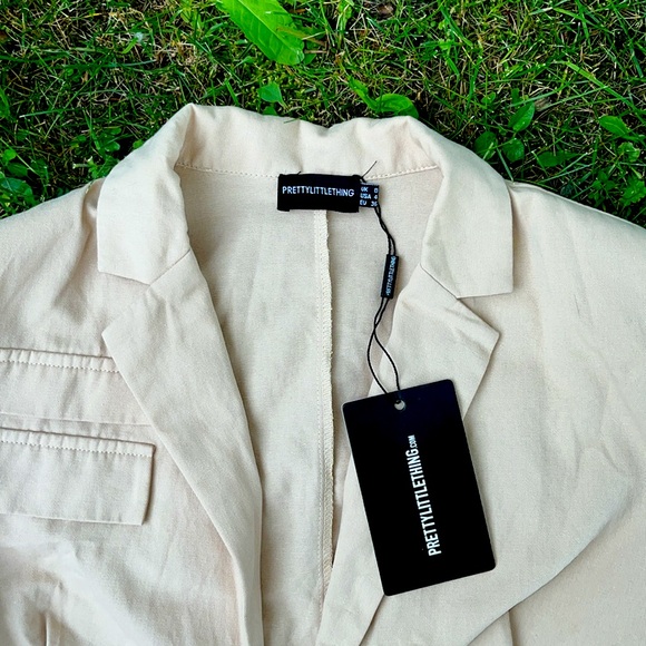 Stone Woven Cut Out Tie Waist Utility Style Blazer Bodycon Dress - Picture 2 of 4